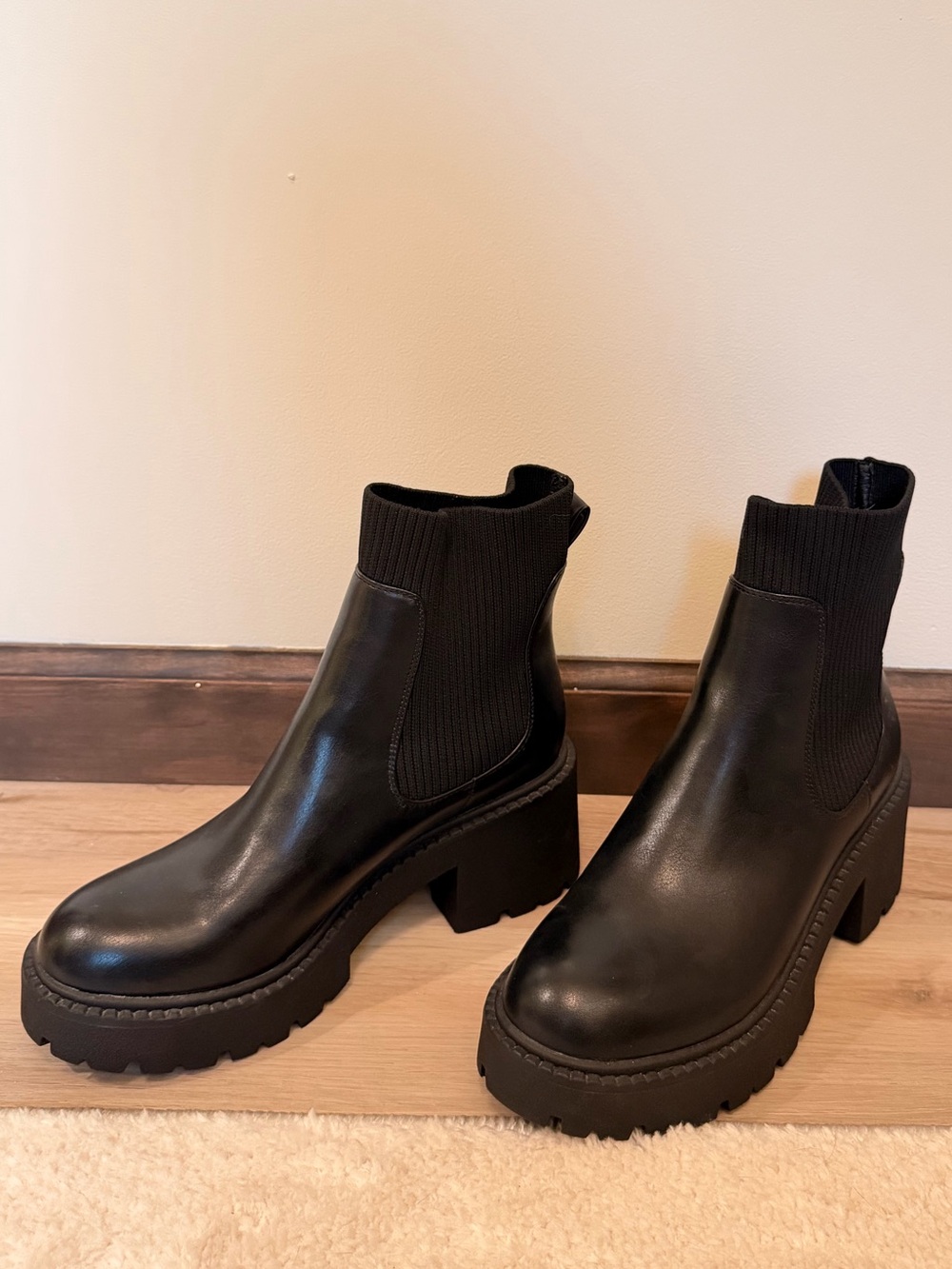 Madden Girl Black Chunky Platform Chelsea Ankle Sock Boots